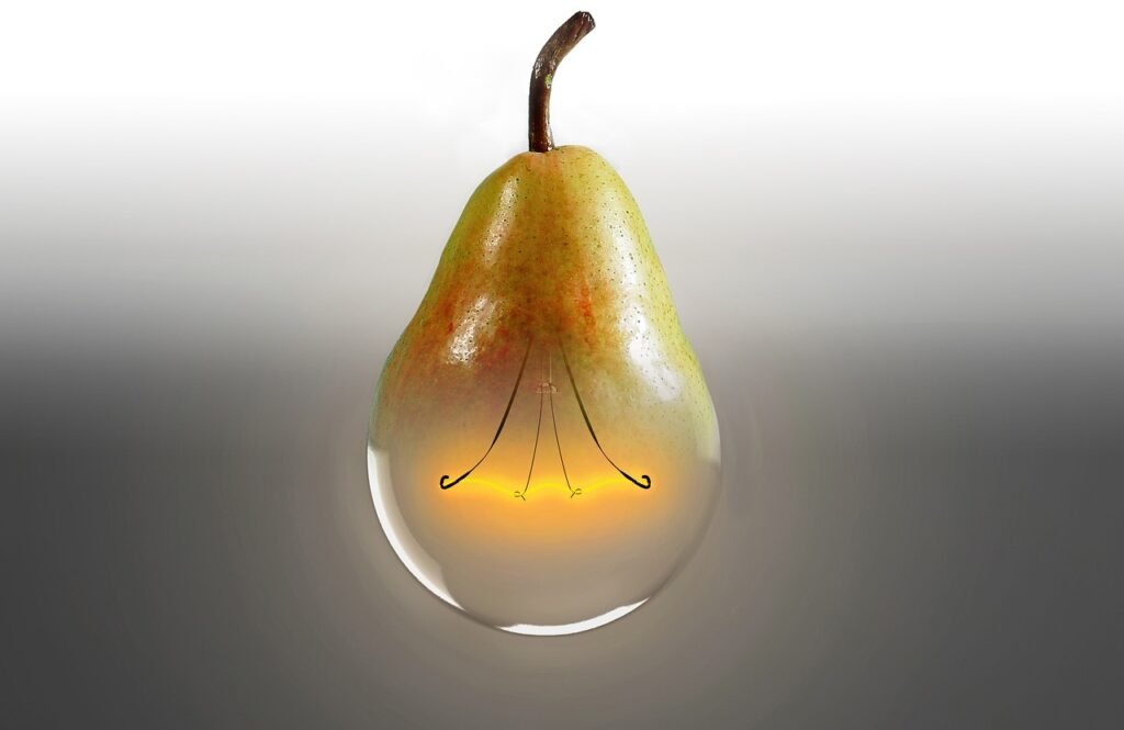 pear, lightbulb, bioglühbirne, idea, genetic manipulation, light, pear, pear, pear, pear, pear